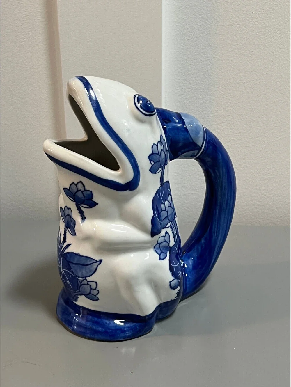 Blue & White Chinoiserie Frog Pitcher